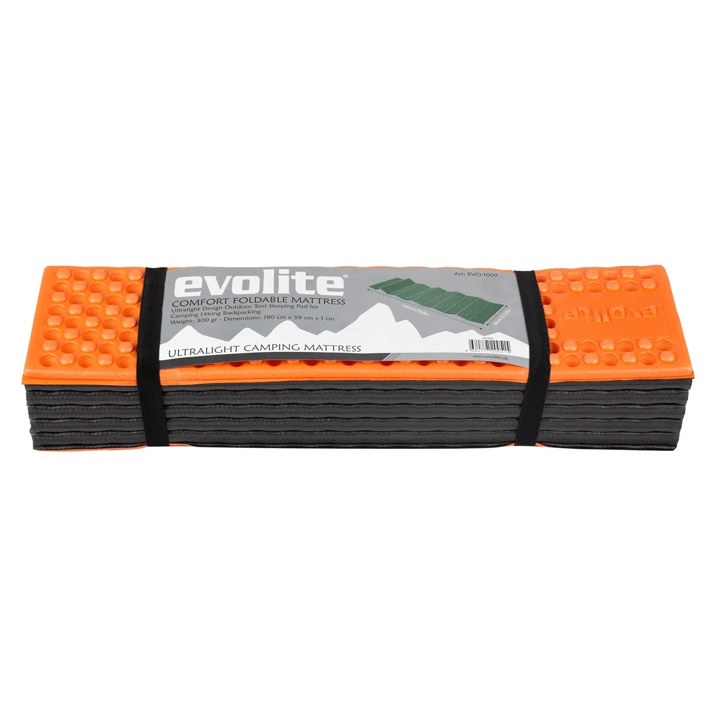 Evolite UltraLight Comfort Z Tipi Katlanır Kamp Matı - Hafif XPE Köpük - Siyah/Turuncu