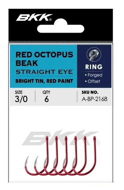 BKK Red Octopus Beak Profesyonel Olta İğnesi - Tatlı ve Tuzlu Su Uyumlu, Düz Göz