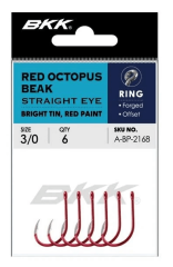 BKK Red Octopus Beak Profesyonel Olta İğnesi - Tatlı ve Tuzlu Su Uyumlu, Düz Göz