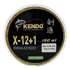 Kendo X-12+1 Braided 150m Apple Green Örgü İp Misina - Yüksek Dayanıklılık ve Hassasiyet 0,14mm