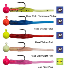 Kendo Hook Worm Jighead ve LRF Silikonu - Profesyonel Balıkçıların Tercihi Head Yellow+Red