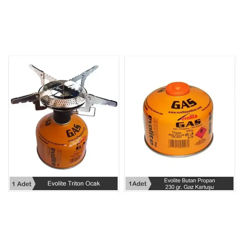 Evolite Triton Katlanabilir Kamp Ocağı 3000W + 230gr Gaz Seti