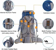 Mobihome 60L Profesyonel Hiking Sırt Çantası - Su Geçirmez Gövde Destek Sistemli Outdoor Çanta