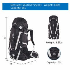 QuickUP 65L Trekking Sırt Çantası - Profesyonel Doğa Yürüyüş Çantası Siyah