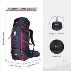 QuickUP Pro 65+5L Trekking ve Hiking Sırt Çantası - Uzun Yol Maceralarınız İçin Tasarlandı (Siyah)