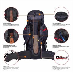 QuickUP Pro 65+5L Trekking ve Hiking Sırt Çantası - Uzun Yol Maceralarınız İçin Tasarlandı (Siyah)