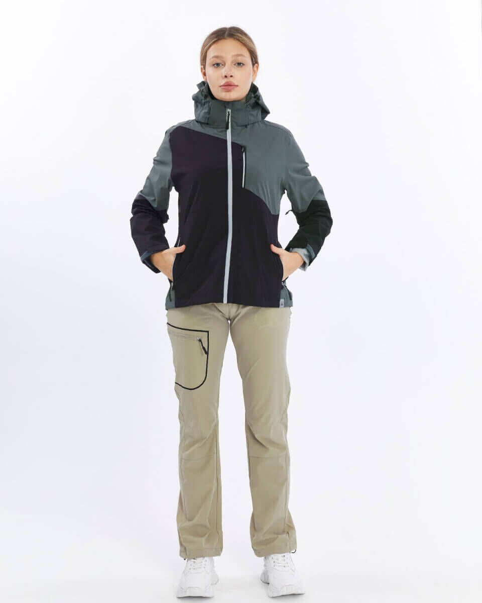 Mapamyumco Kadın Windbreaker Su ve Rüzgar Geçirmez Spor Ceket - Füme Siyah